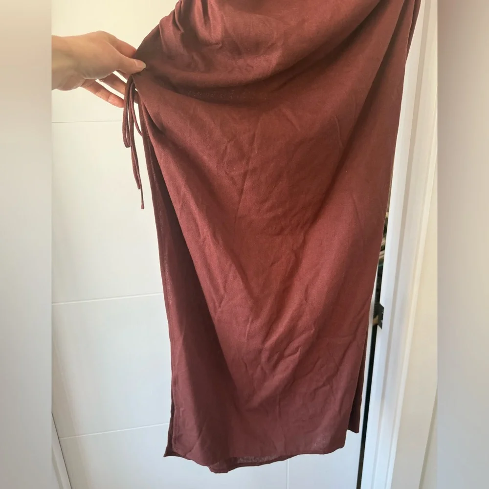 NWT Park & Fifth Linen Blend Brown Asymmetrical Midi Dress - Picture 11 of 15